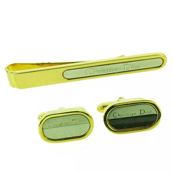 DIOR Cufflink 2 Item Set Gold & Silver Bracket Authentic USED T20197 - Picture 1 of 9